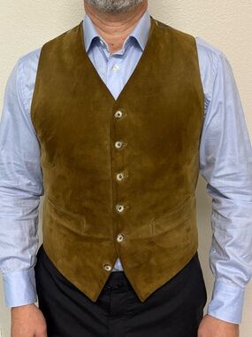 Suede Brown Men's Vest - Classic Button Front